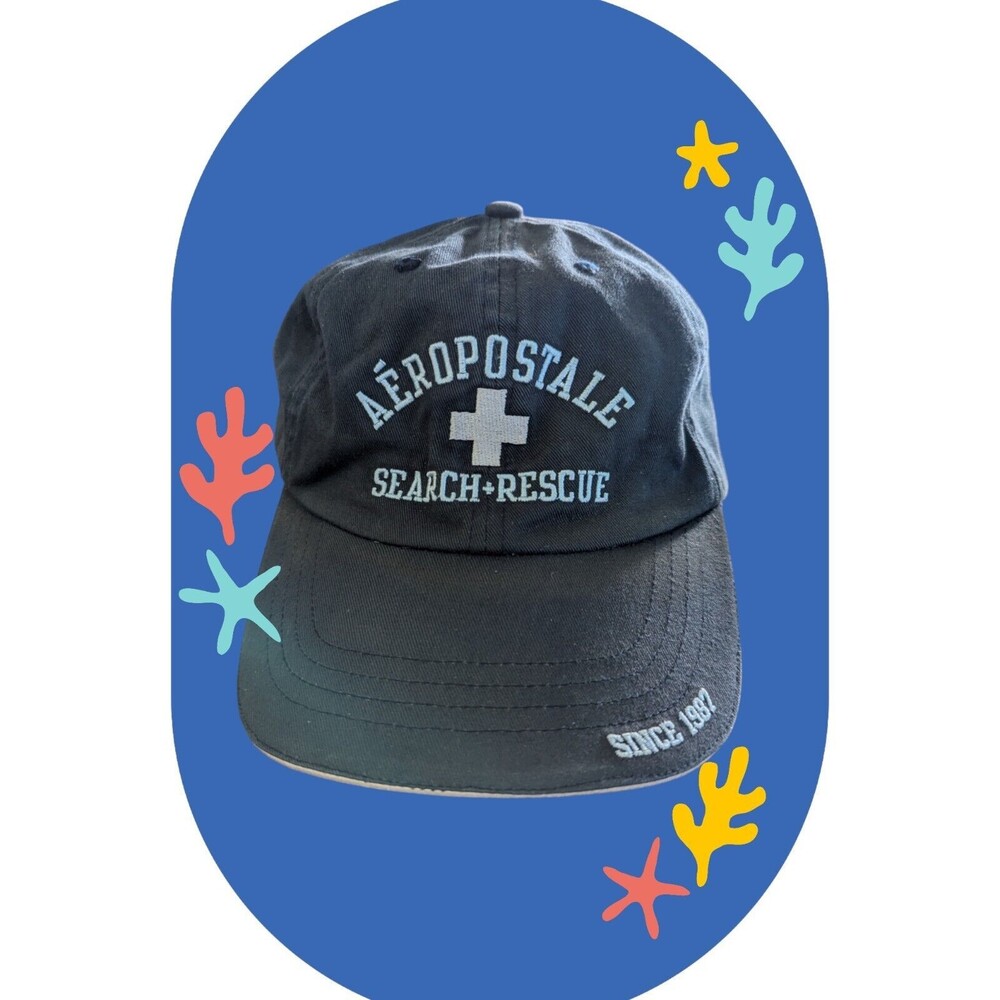 Vintage Aeropostale Hat Cap Strap Back Navy Blue Search & Rescue Cross Since 87